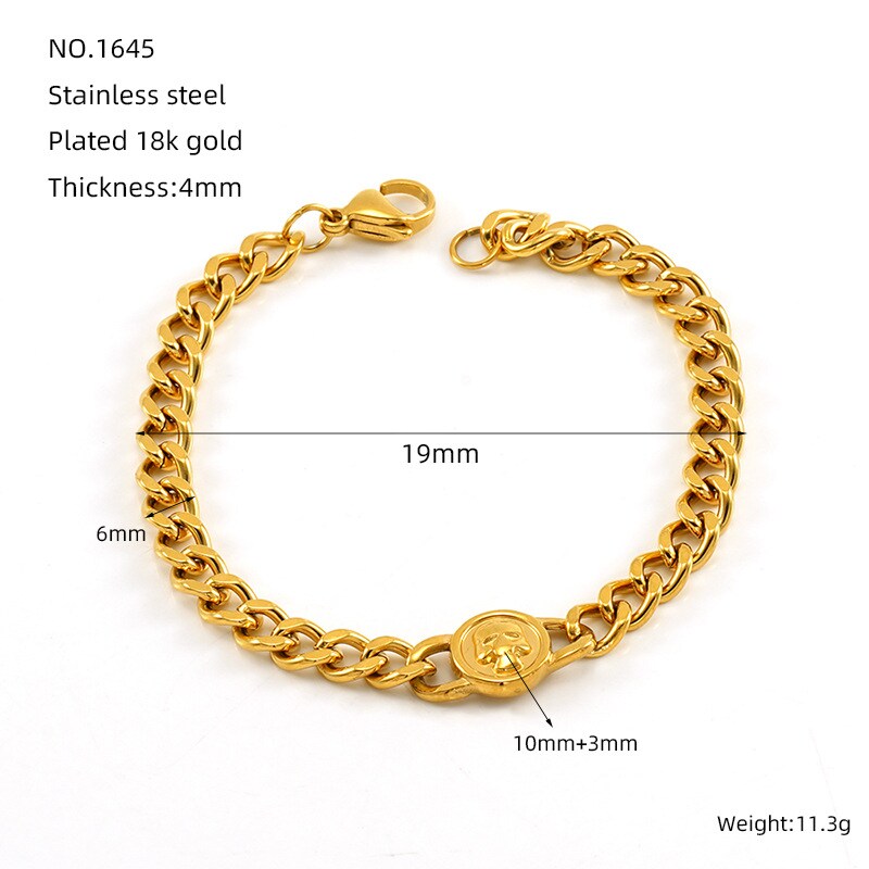 1 pezzo semplice serie classica in acciaio inossidabile placcato oro 18K braccialetti unisex a catena h5 